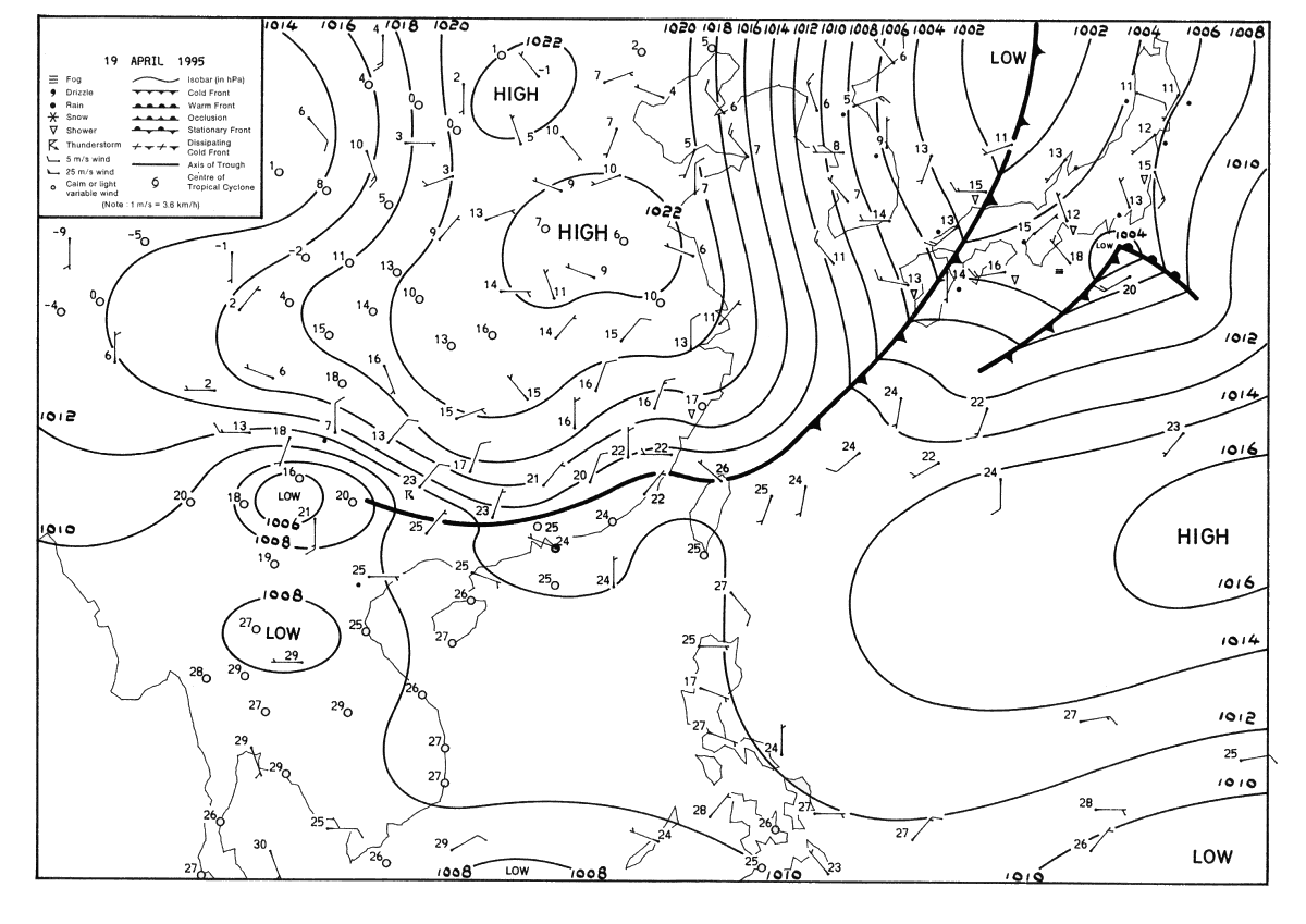 Fig.2a Surface weather map at 2 a.m. 19 April 1995