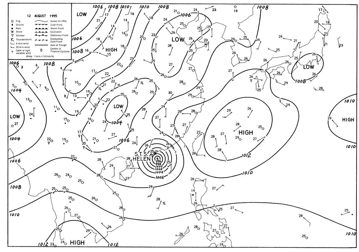 Fig.3b Surface weather map at 2 a.m. 12 August 1995