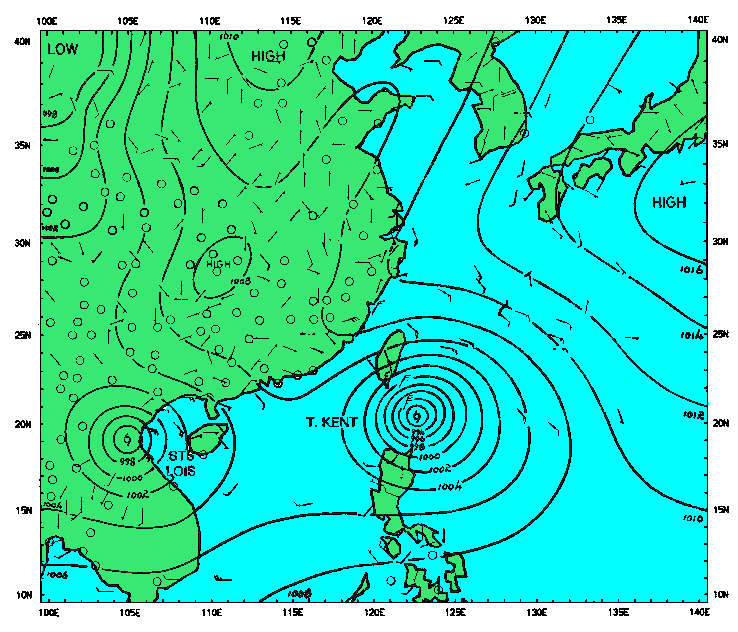 Fig. 4b Surface weather map at 8 a.m. 30 August 1995