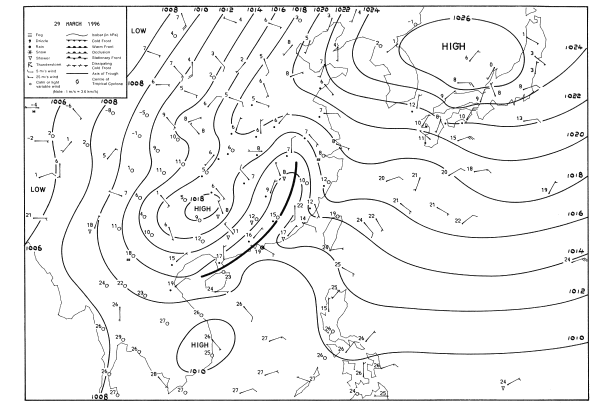Fig.5a Surface weather map at 2 a.m. 29 March 1996