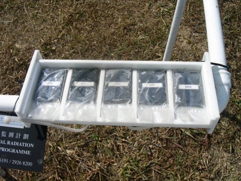 Figure 2   A batch of five TLDs inside the white box at one of the monitoring sites.