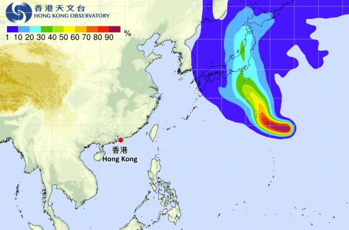 圖三：蘭恩最新路徑概率預報。