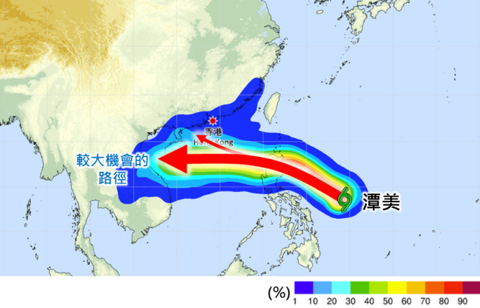潭美的路徑概率預報圖（10月22日）