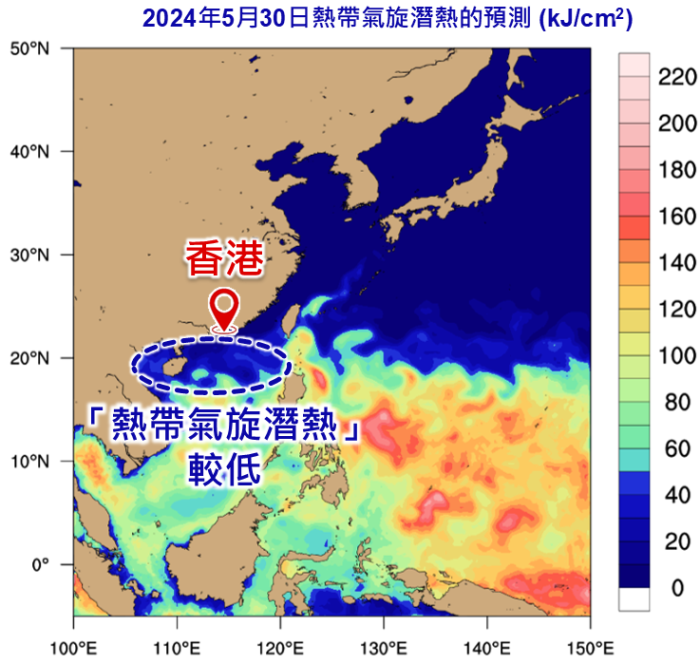 圖五：南海北部的熱帶氣旋潛熱值亦比較低。