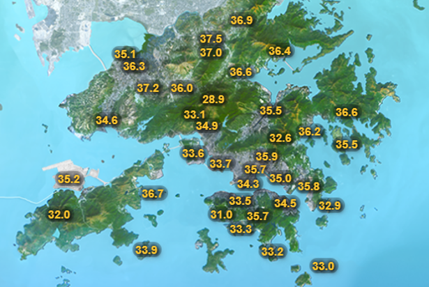 今日本港各區最高氣溫。