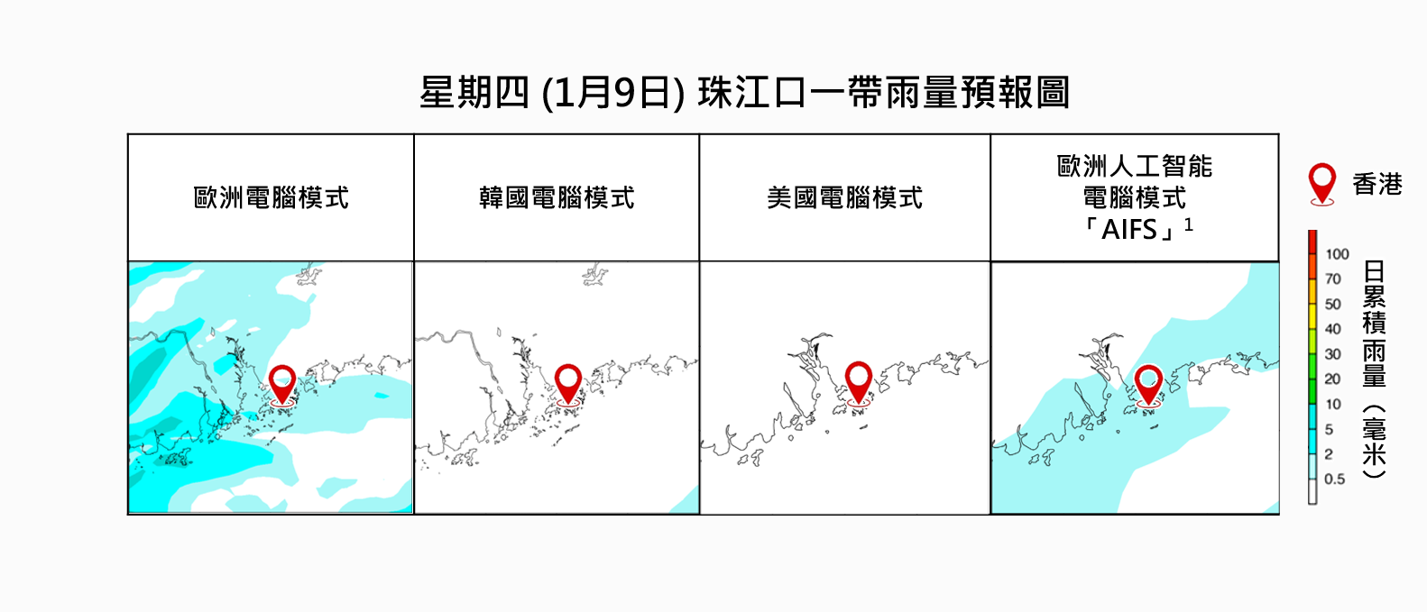 不同電腦模式對冷空氣過程中的降雨預測仍有分歧