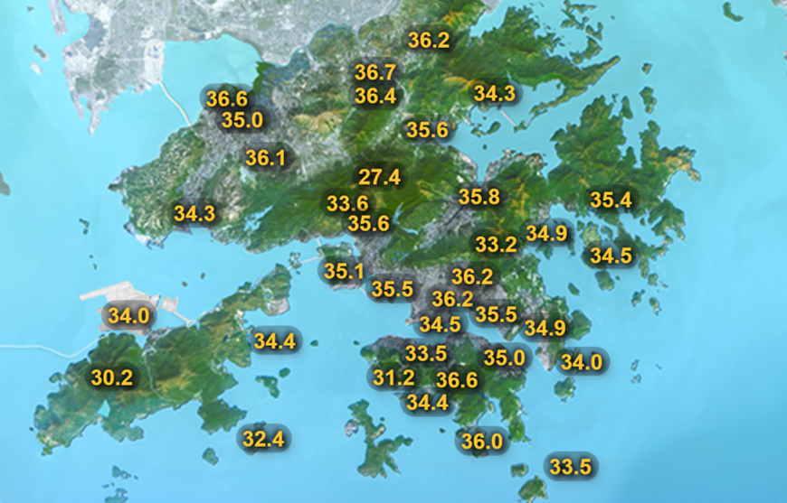 星期六本港各區的最高氣溫