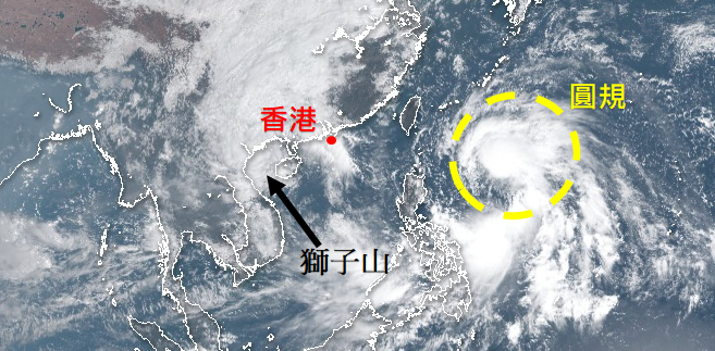 圖一：10月8日早上10時的向日葵8號衛星圖像，顯示與「圓規」相關的對流雲團正逐漸發展。