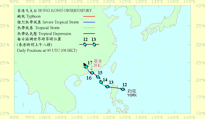 台风约克的路径图