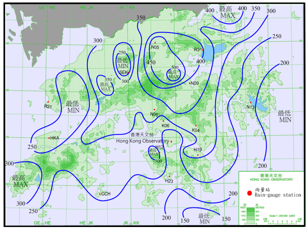 二零一八年六月五日至八日的雨量分佈。