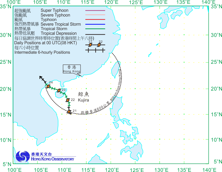 鲸鱼(1508) 在二零一五年六月二十日至二十五日的路径图。