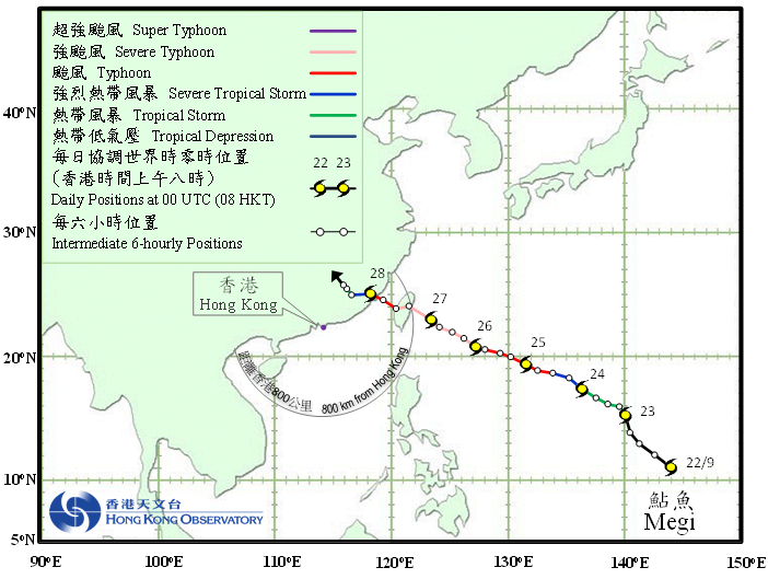 二零一六年九月二十二日至二十九日鮎鱼(1617)的路径图。