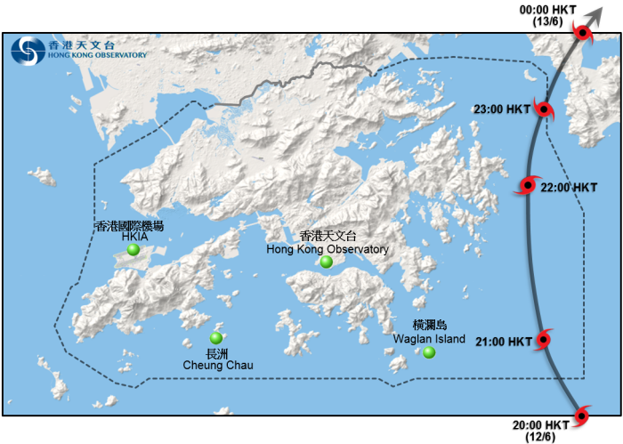 苗柏橫過香港時的暫定路徑圖