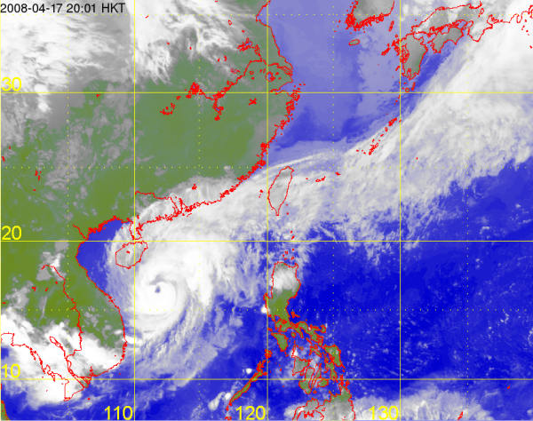 颱風浣熊的紅外線衛星圖片