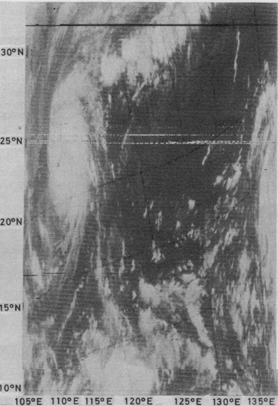 圖六   颱風愛茜於一九七五年十月十四日上午9時32分至9時40分的NOAA-4衛星圖像 