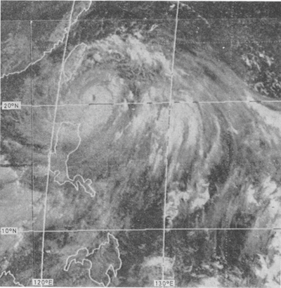 颱風荷貝在一九七九年八月一日上午9時左右的GMS-1 可見光衛星圖像