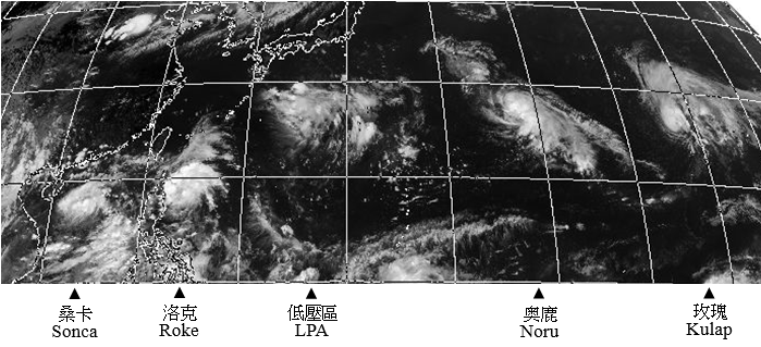 二零一七年七月二十一日协调世界时06时的向日葵8号红外线卫星图像