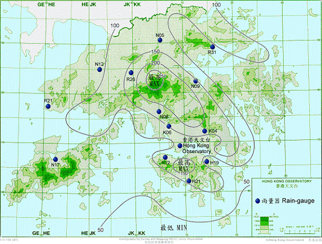 Rainfall distribution on 17-20 August 2002 (isohyets are in millimetres).
