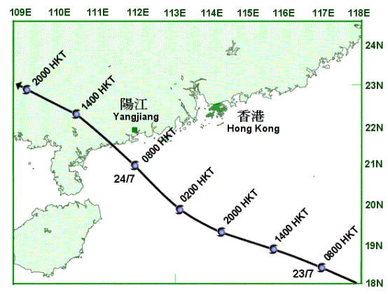 Track of Imbudo near Hong Kong.