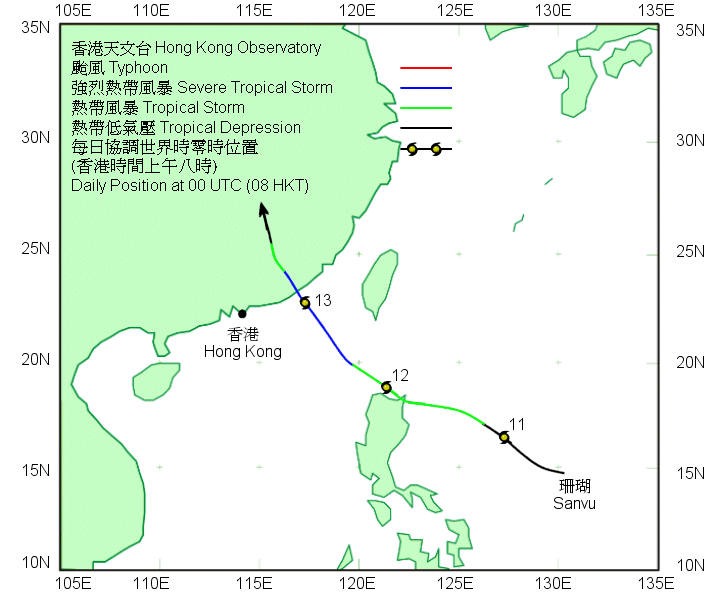 Track of Sanvu (0510) on 10 - 14 August 2005.