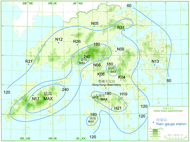 Rainfall distribution on 12-16 August 2005
