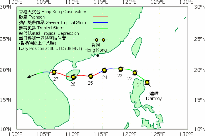 Track of Damrey (0518) on 21 - 28 September 2005.