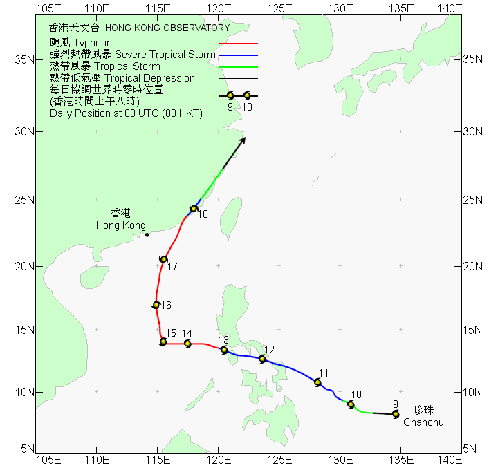 Track of Chanchu (0601) on 9 - 18 May 2006