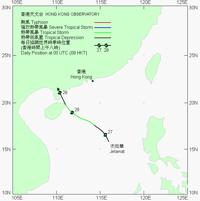Track of Jelawat (0602) on 27 - 29 June 2006.
