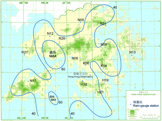 Rainfall distribution on 1 - 4 August 2006