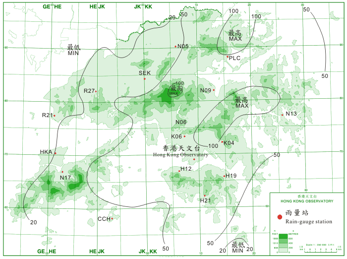 Rainfall distribution on 26 - 27 June 2009