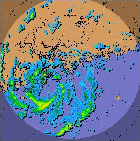 Radar echoes captured at 9:00 p.m. on 4 August 2009.
