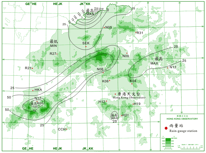 Rainfall distribution for 10 - 11 June 2011 