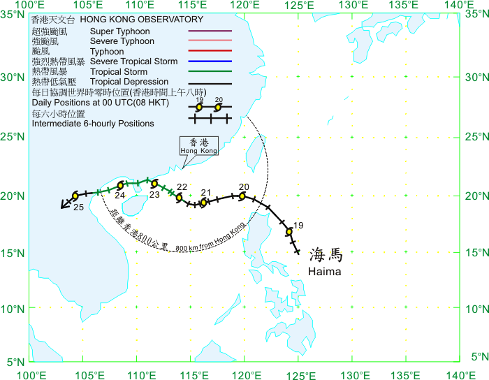 Track of Haima (1104) for 18 - 25 June 2011.