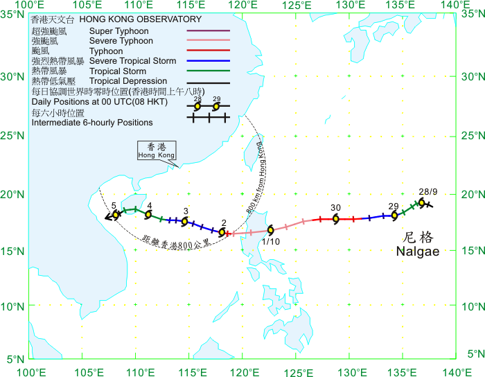Track of Nalgae (1119) for 27 September - 5 October 2011.