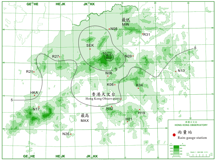 Rainfall distribution for 2 - 3 October 2011 (isohyets are in millimetres).