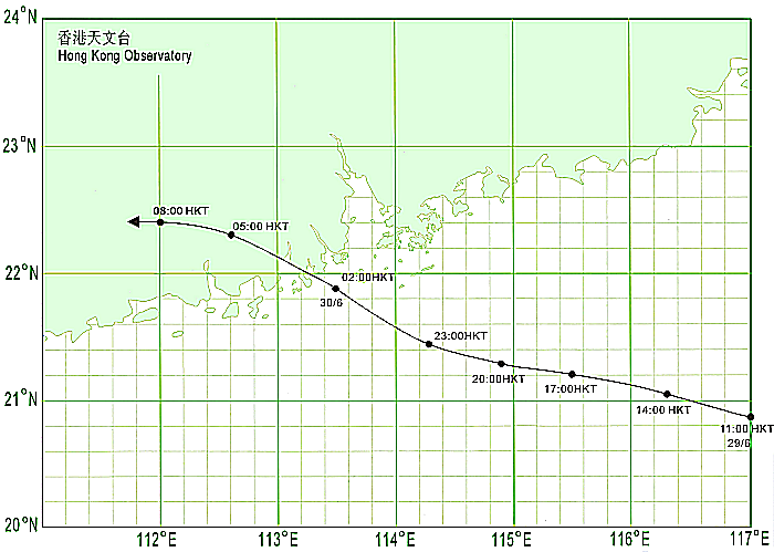 Track of Doksuri (1206) near Hong Kong.