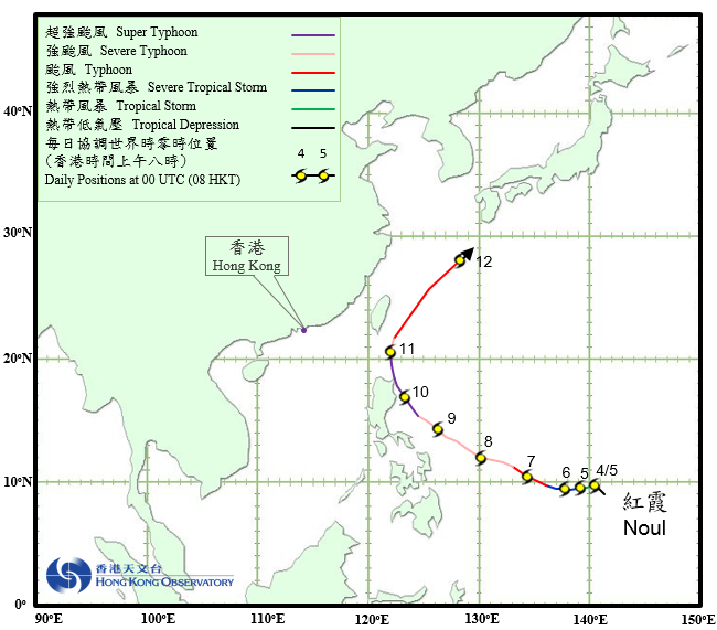 超强台风红霞 (1506)的路径图