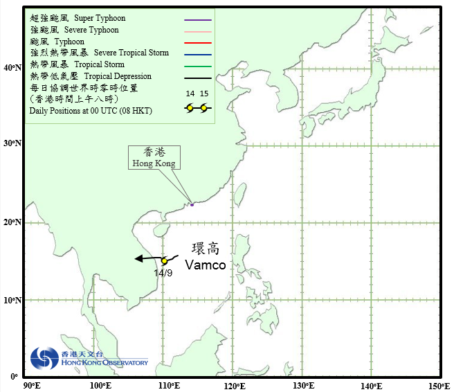 热带低气压环高 (1519)的路径图