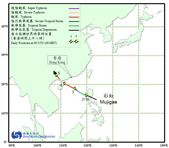 强台风彩虹 (1522)的路径图