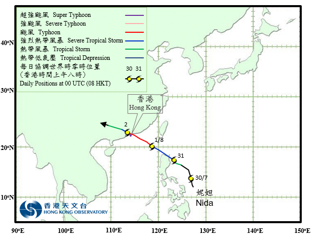 颱風妮妲的路徑圖