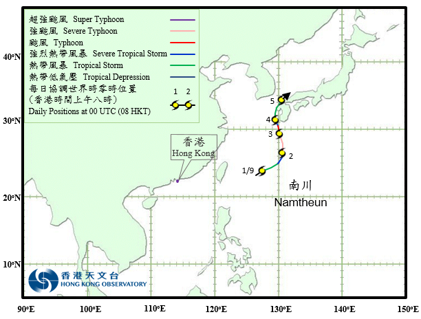 強颱風南川的路徑圖