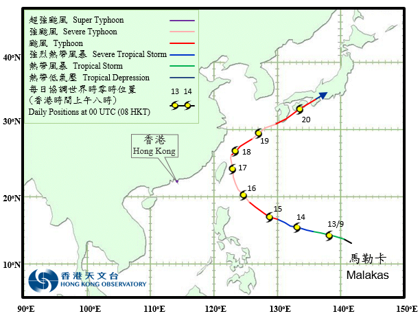 強颱風馬勒卡的路徑圖