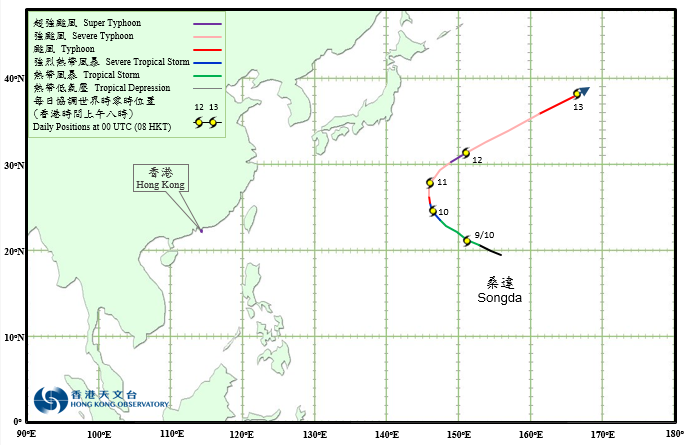超強颱風桑達的路徑圖