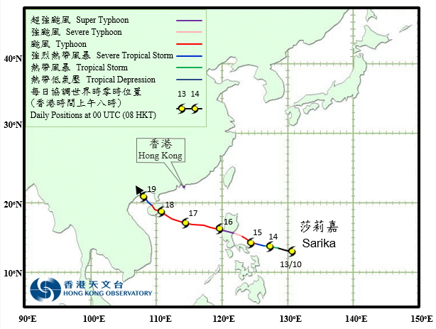 超強颱風莎莉嘉的路徑圖