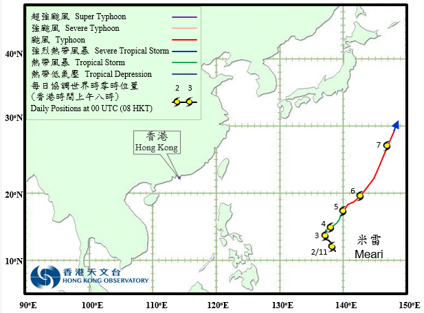 颱風米雷的路徑圖