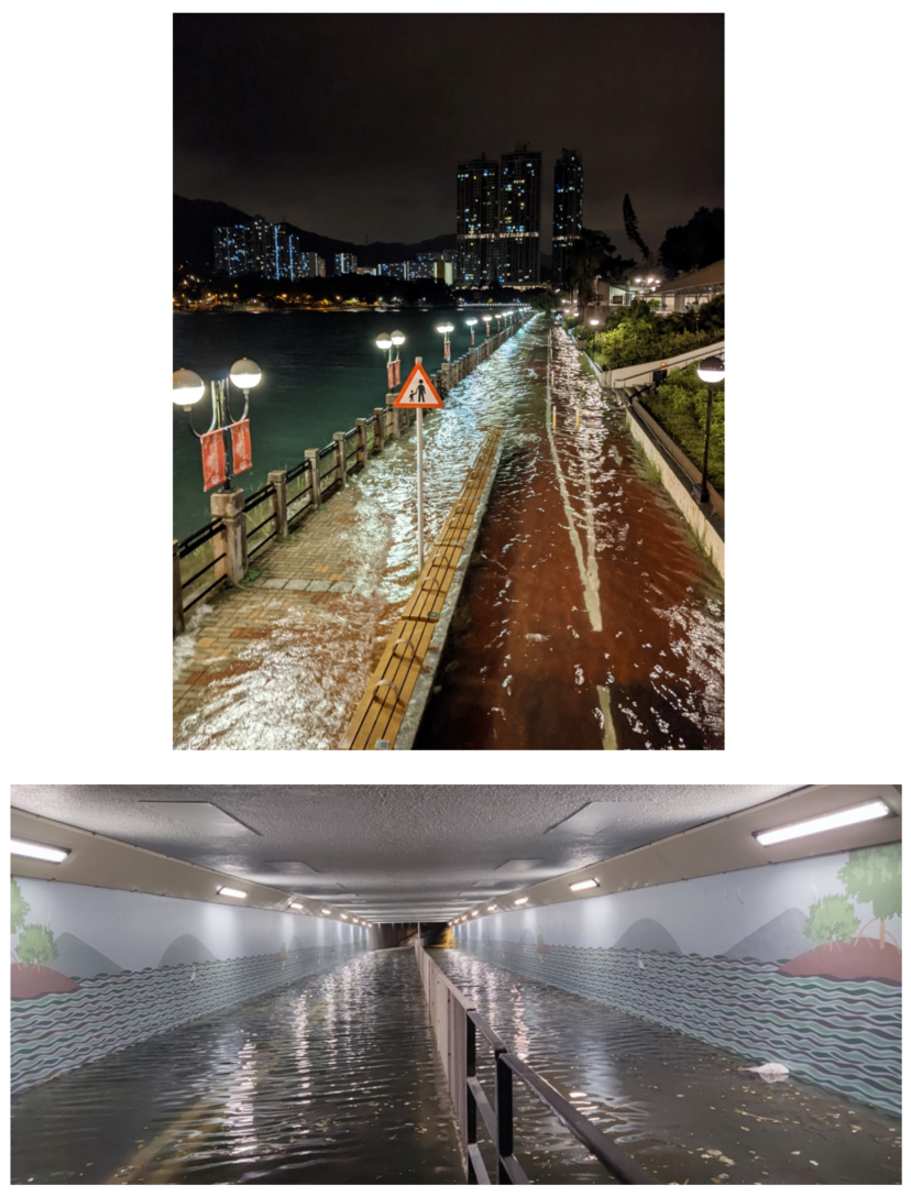 二零二一年十月十三日凌晨圓規引起的風暴潮導致城門河出現水浸。