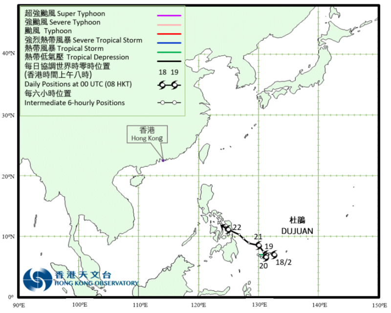 熱帶風暴杜鵑(2101)的路徑圖