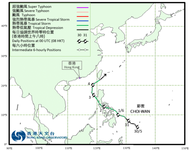 熱帶風暴彩雲(2103)的路徑圖