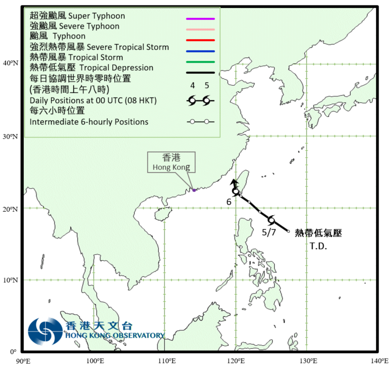 熱帶低氣壓(由七月五日至六日)的路徑圖