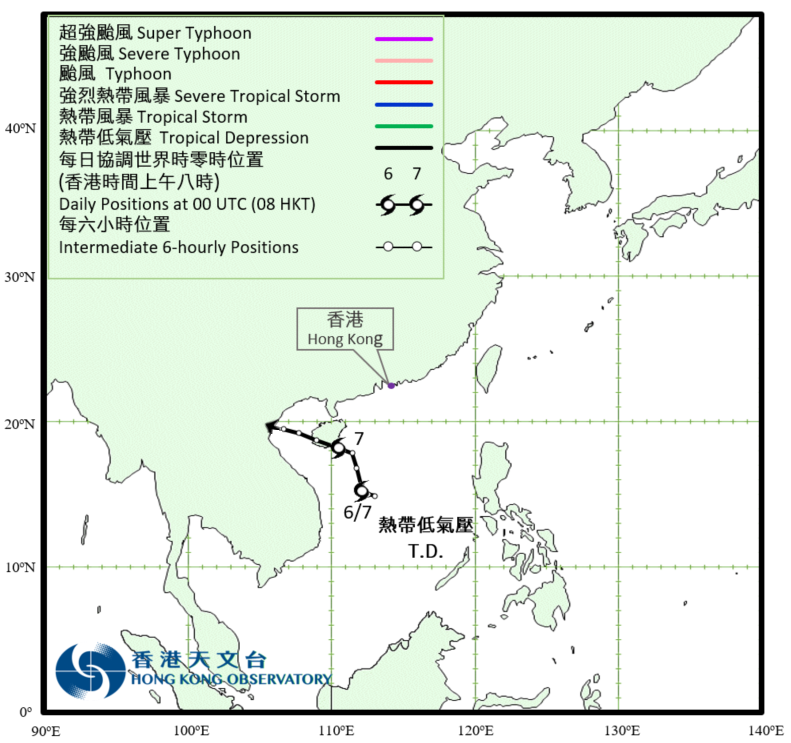 熱帶低氣壓(由七月五日至八日)的路徑圖